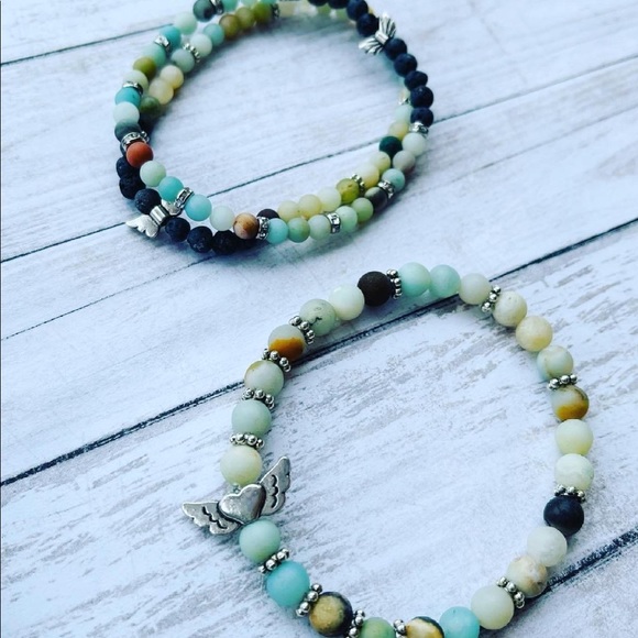 Essential Oil Diffuser Bracelets Amazonite Stack - Picture 2 of 7